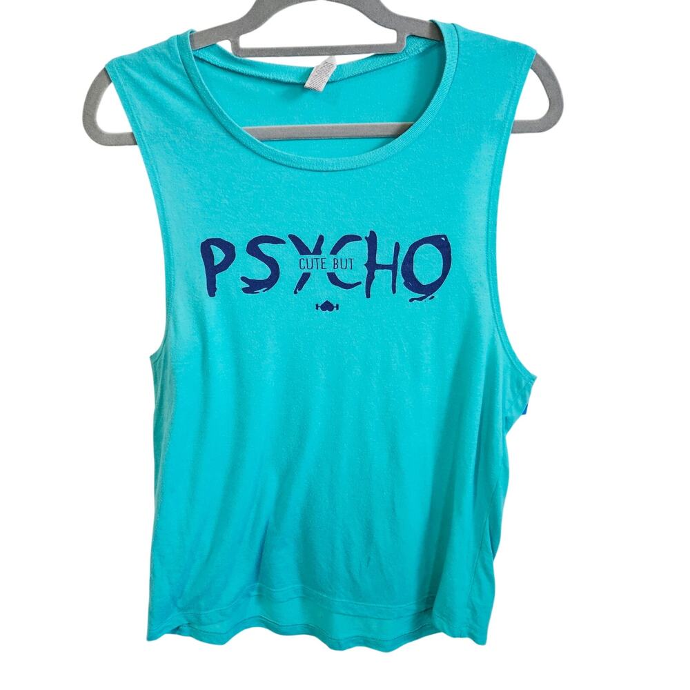 Wodbottom Sleeveless Tshirt Cute But Psycho Aqua Blue Gym Workout Women's XL